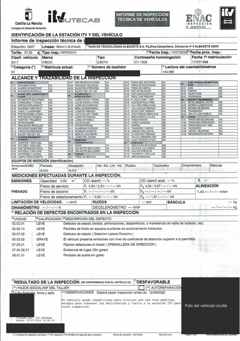 Informe antes, con los datos personales tapados